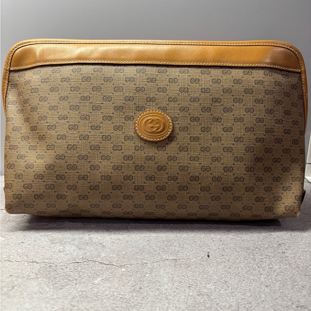 Authentic Vintage 1980s Gucci Micro GG Monogram Cosmetic Pouch Clutch Bag